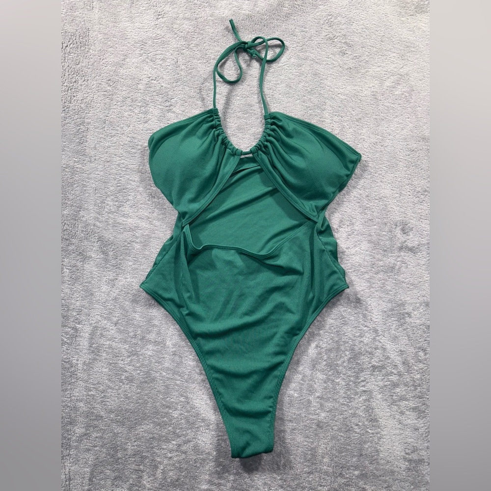 SHEIN Green Halter One Piece Swimsuit